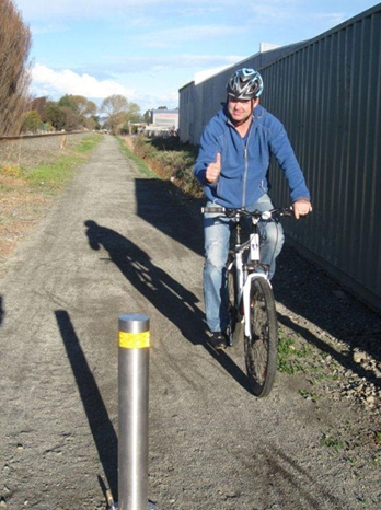 Councillor Terry Sloan takes a spin along the first stage of the new cycleway from town out to Riverlands ahead of the official opening at the end of next week. 