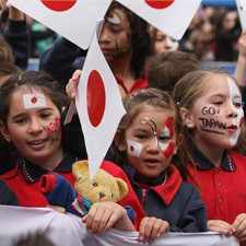 Excited children welcome Japan's RWC players in Auckland on Thursday