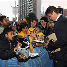Skipper James Horwill mixes with fans after the Australian team's welcome ceremony