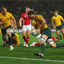 Ben McCalman surges over the line for Australia's second try