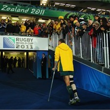 Quade Cooper left Eden Park on crutches with his right knee strapped