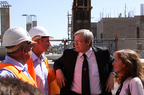 Aussie PM, Kevin Rudd, making good on his bet with NZ PM, John Key, to wear an All Blacks tie if we lost the Bledisloe game