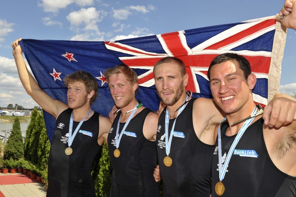 Revised PEGs funding should encourage more athletes like the Under 23 World Champion Coxless Four (from left Tyson Williams, Hamish Burson, Simon Watson and Jade Uru) to commit long term to the sport in the quest for Gold at the highest level