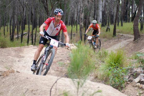 Cory Wallace, Canadian Marathon National Champion and Crocodile Trophy runner-up in 2013 with race winner Mark Frendo (AUS) on the Atherton MTB Park singletrails, which will be featured in the 2014 stage plan again.