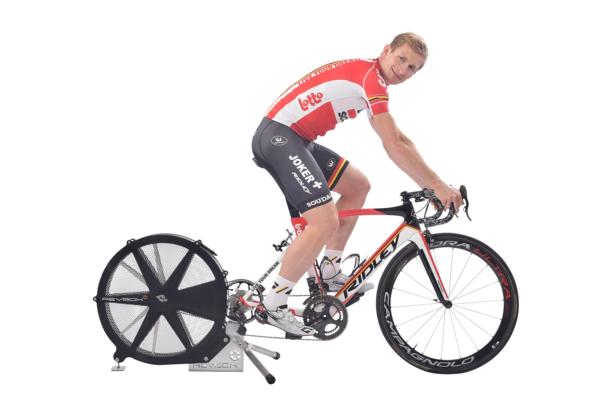 German sprinter Andre Greipel of World Pro tour cycling team Lotto Soudal training on a Revbox which are now being distributed in six European countries by Ridley Bike Manufacturers. 