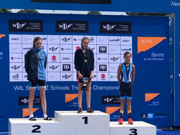 Lily Greenwood on the podium in New Plymouth