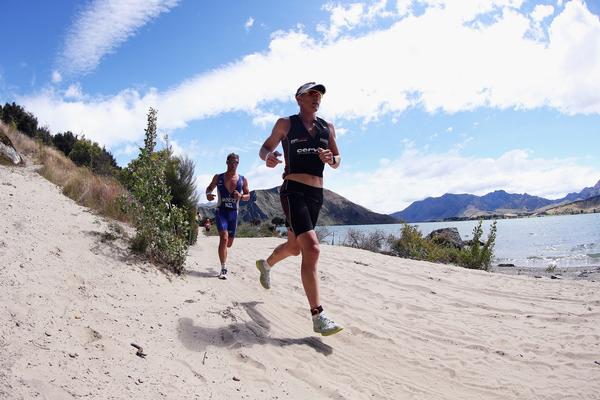 Dyland McNeice (in blue) during the Run on today's Challenge Wanaka