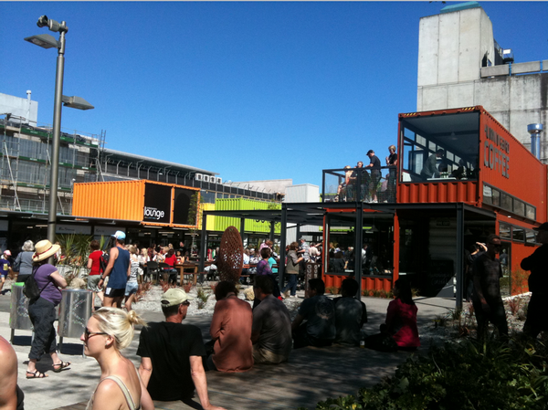 The new brightly-coloured shipping container shopping mall. 