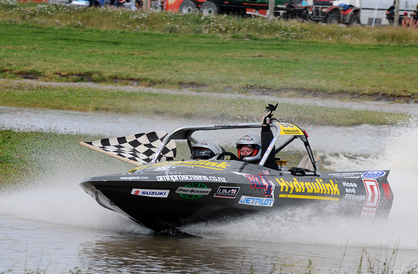 Wanganui's Leighton and Kellie Minnell lead the Superboat standings for this weekend's final round of the UIM Wanganui.com World Series jet sprint championship being held near Wanganui.