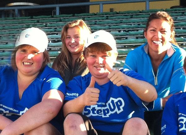 A selection of the NZSki Step Up kids - Kate Ward, Romy Hay & Scott Ruffell - with personal trainer, Haylee Roberts.