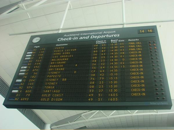 The solari board in action at the Auckland Airport international terminal.