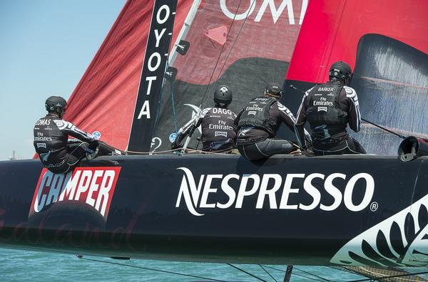 Emirates Team New Zealand get in a little practice before the first day of racing in Venice. 