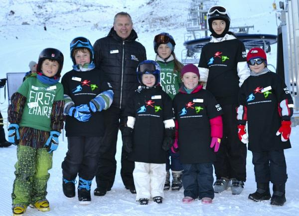 Ross Lawrence at The Remarkables with children from Remarkables Primary School.