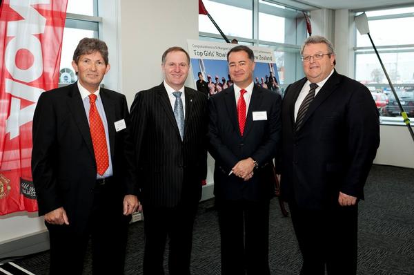 Left to right : Geoff Blampied CEO of Aon New Zealand ,Prime Minister John Key, Steve McGill Risk Solutions Aon, Hon Gerry Brownlee