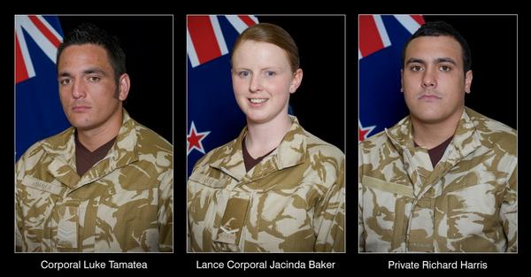 Three soldiers killed during an Improvised Explosive Device (IED) incident:  Corporal (CPL) Luke Tamatea, aged 31, Lance Corporal (LCPL) Jacinda Baker, aged 26, and Private (PTE) Richard Harris, aged 21. 
