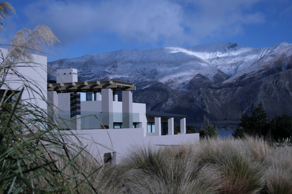 Tiritiri Lodge with the snowy mountains as a backdrop.