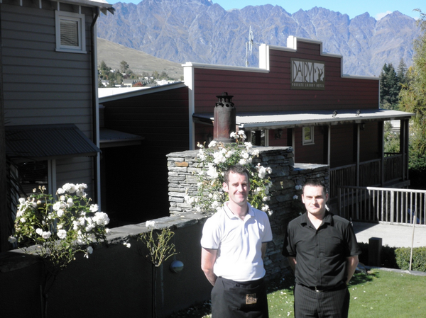 Matt Diack and Paul Cook outside The Dairy Private Hotel in Queenstown.