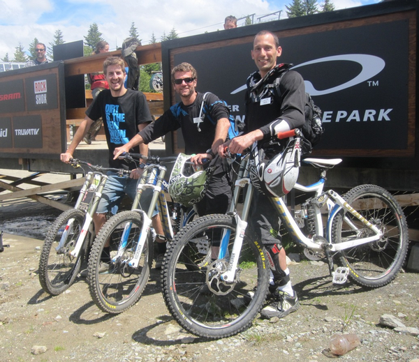 Skyline Mountain Biking Co-Ordinator Brad Rowe with Whistler's Rob Mcskimming and Brian Finestone.