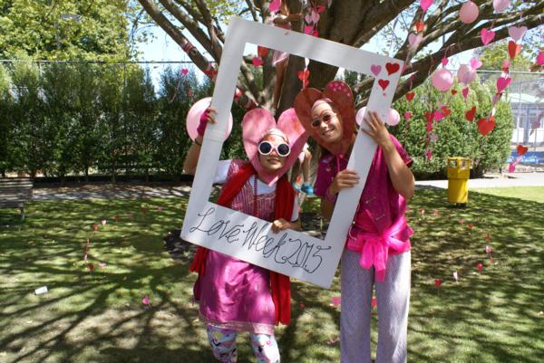 Hilary and Jess "in the pink" during Love Week at Rangi