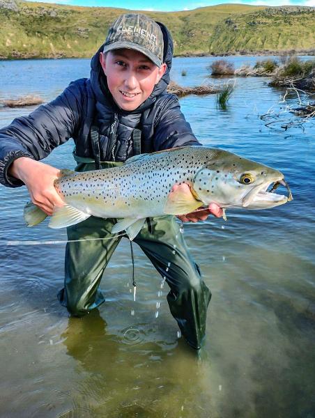 Eddie Suckling with this lovely sea-run trout caught in Lake Forsyth, North Canterbury