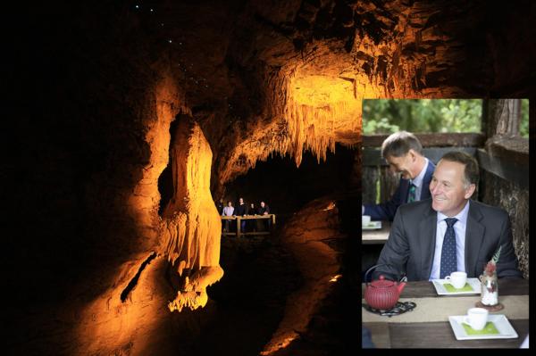 Prime Minister John Key visits the spectacular Footwhistle Glowworm Cave in Waitomo   