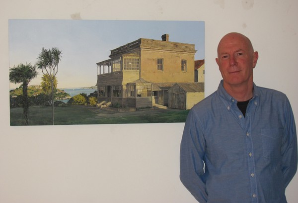 AGS arts teacher Justin Boroughs with his painting, Sea Captain's house Devonport
