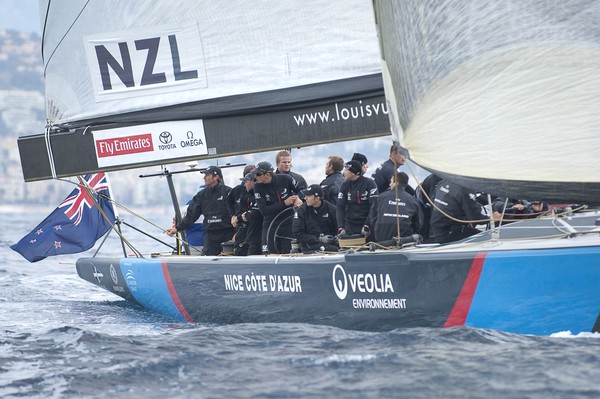 Emirates Team New Zealand in action during the  Louis Vuitton Trophy regatta