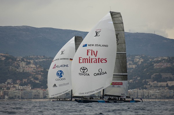 Emirates Team New Zealand in action during the  Louis Vuitton Trophy regatta