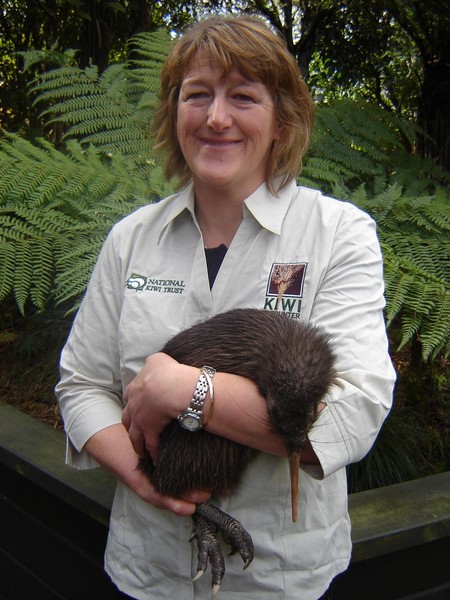 Claire Travers from the National Kiwi Trust with a kiwi
