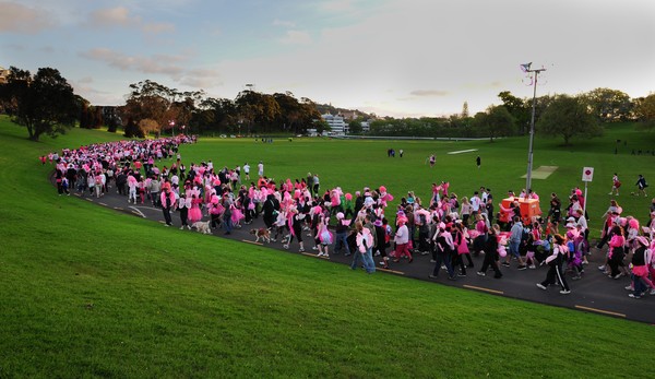 Thousands of women dressed in pink set off on the 5km walk around The Domain