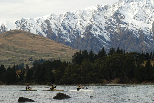 Kayakers in 'the narrows' Lake Wakatipu Queenstown