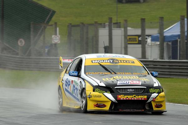 Birkenhead's Angus Fogg in the #2 Radio Sport Ford Falcon has taken an early lead in the BNT V8s championship despite a near disastrous crash early in the day the three-race 2011/2012 season opening round held at Pukekohe