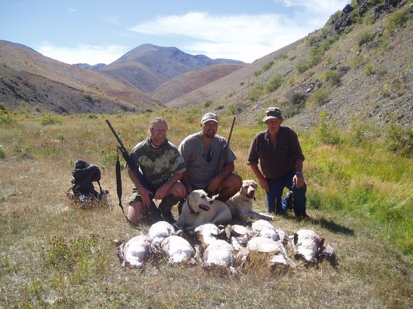 Successful hunters at the recent high country goose shoot at Molesworth Station, Marlborough. 