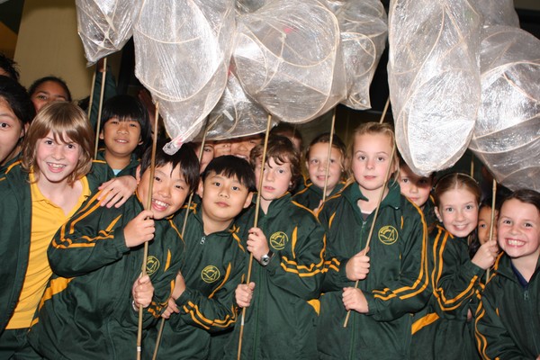 Children from Botany Downs Primary School after the Botany Light Festival lantern parade