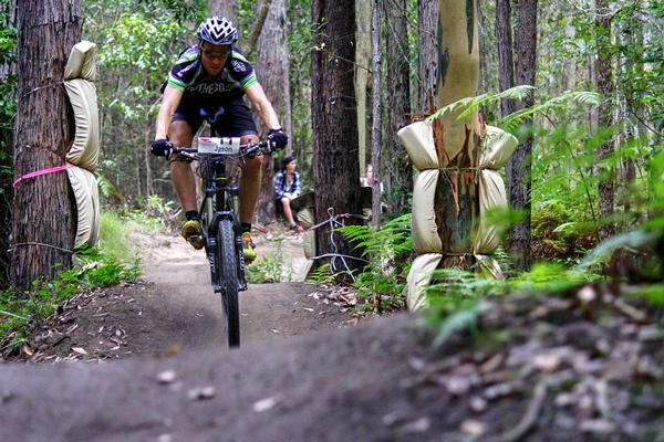 Jason English, the 24-hour World Champ, enjoying the fast-paced Ourimbah downhill track finish straight.