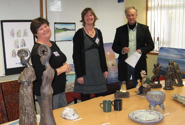 The judges (from left) Helen Phillips, Adrienne Bolton and Ross Palmer amongst some of the artwork