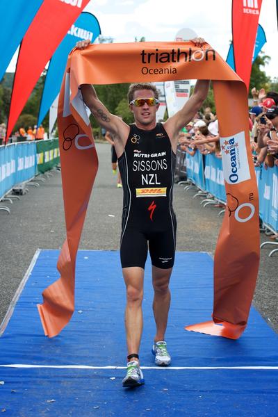 Ryan Sissons winning the elite Oceania Sprint Triathlon Championship titles in Kinloch.