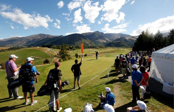 Crowds enjoying the action at the 2012 NZ PGA Championship at  The Hills, Queenstown.