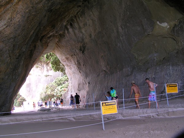 Walking through Cathedral Cove is now a hazard