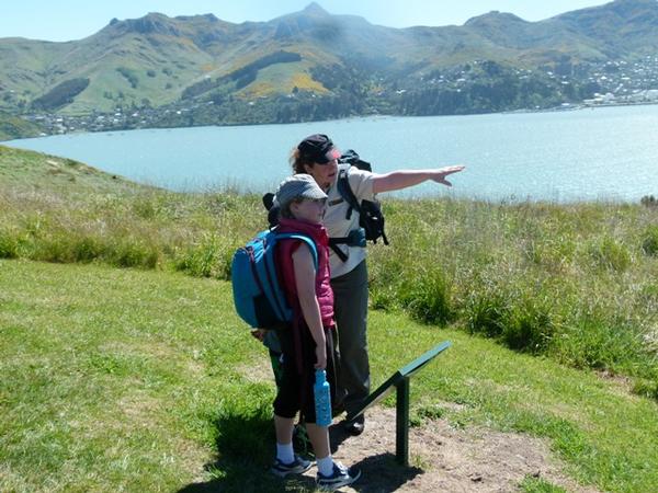 Maddie Harrison of Tai Tapu School looks out over Quail Island with Communications and Engagement  Advisor for DOC, Sarah Mankelow 