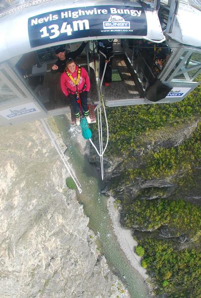 Rachel Atherton doing the Nevis &#8211; at 134 metres this is New Zealand's highest bungy. 
