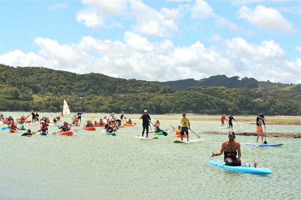 Rasta and Raglan protest paddlers