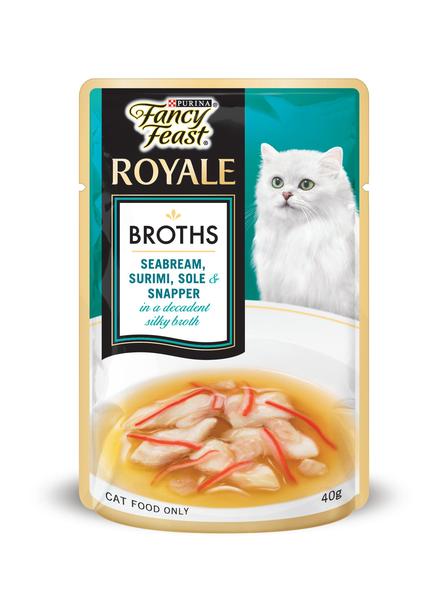 Fancy Feast Broths are rich and flavoursome, packed full of high-quality fish cuts and seafood