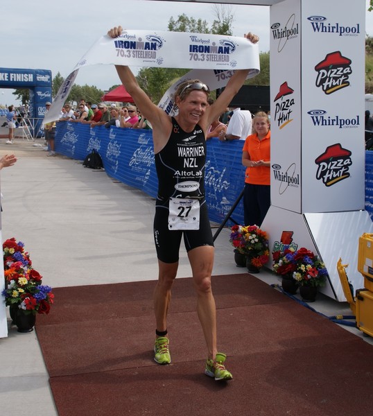 Sam Warriner has returned to winning in the 70.3 (half Ironman) Steelhead Triathlon in Michigan USA
