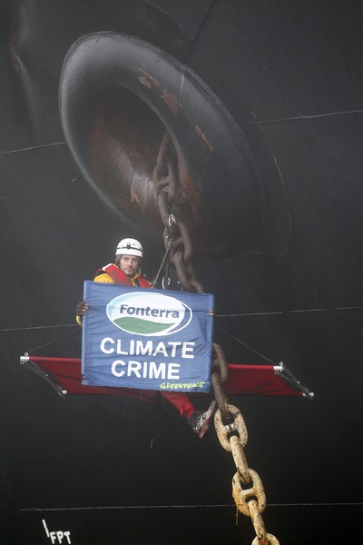 Greenpeace activists have this morning boarded a shipment of palm kernel to prevent it from being unloaded at Port Taranaki, New Plymouth.