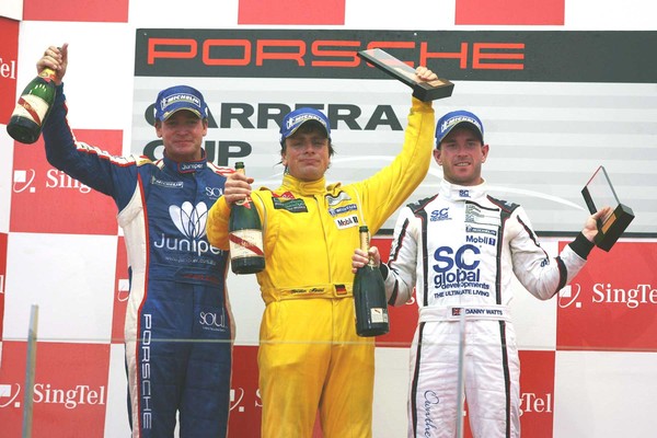 Triple X Motorsport driver Craig Baird (far left) finished second in the weekend of Porsche Carrera Cup Asia racing for the Singapore Formula 1 weekend
