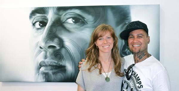 Musician Tiki Taane and Artist Sofia Minson at Parnell Gallery