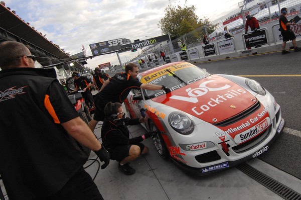 John McIntyre's first Porsche race with the Triple X Motorsport team has seen the former two-time V8s champion battle hard to finish sixth and fourth in today's two races at the Hamilton 400.