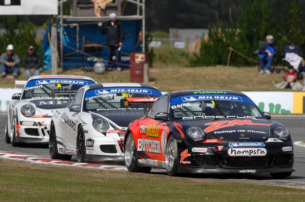 Leader of the pack, Craig Baird won two of the weekend's Porsche races held at Teretonga near Invercargill to narrow the lead to team-mate Daniel Gaunt.