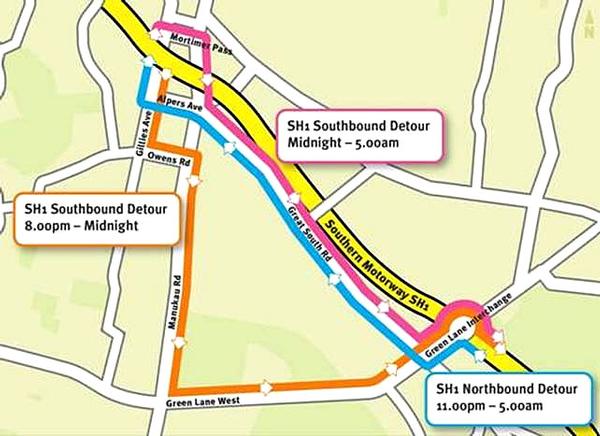 Closures on Auckland's Southern Motorway (State Highway 1) at Newmarket 
